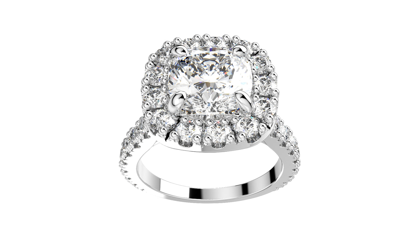 Halo Diamond Cushion Cut Engagement Ring CAD Design-O-1-109