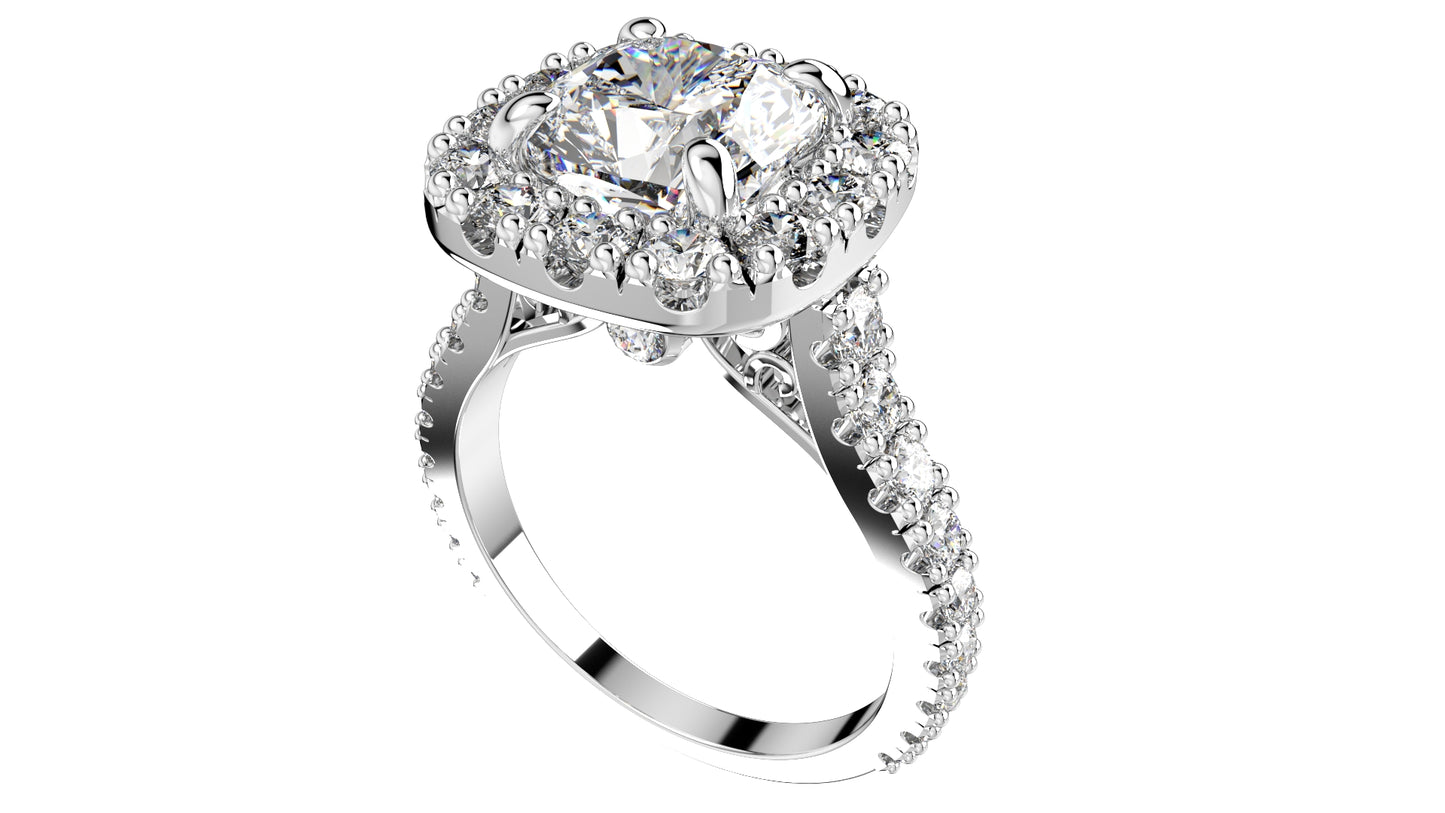Halo Diamond Cushion Cut Engagement Ring CAD Design-O-1-109