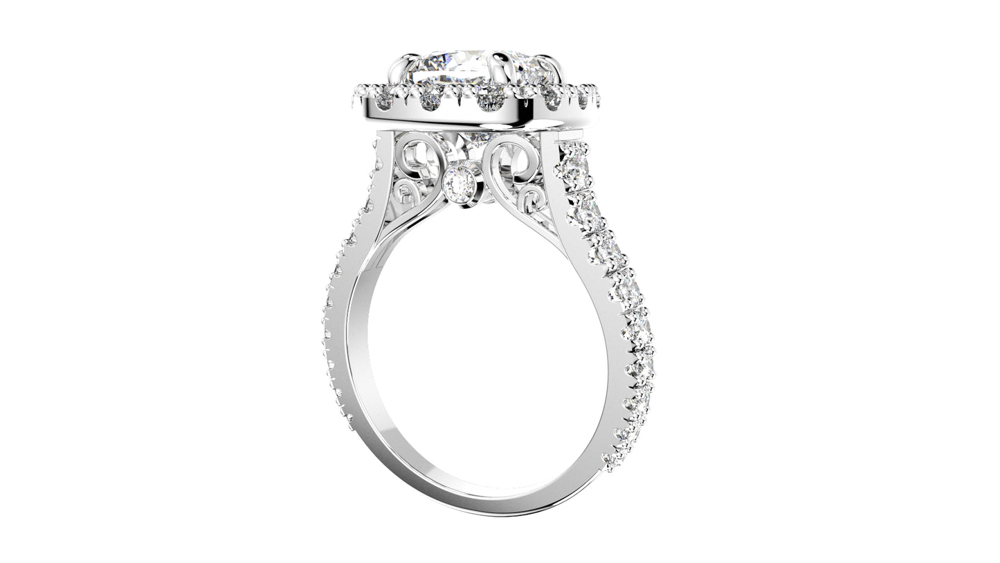 Halo Diamond Cushion Cut Engagement Ring CAD Design-O-1-109