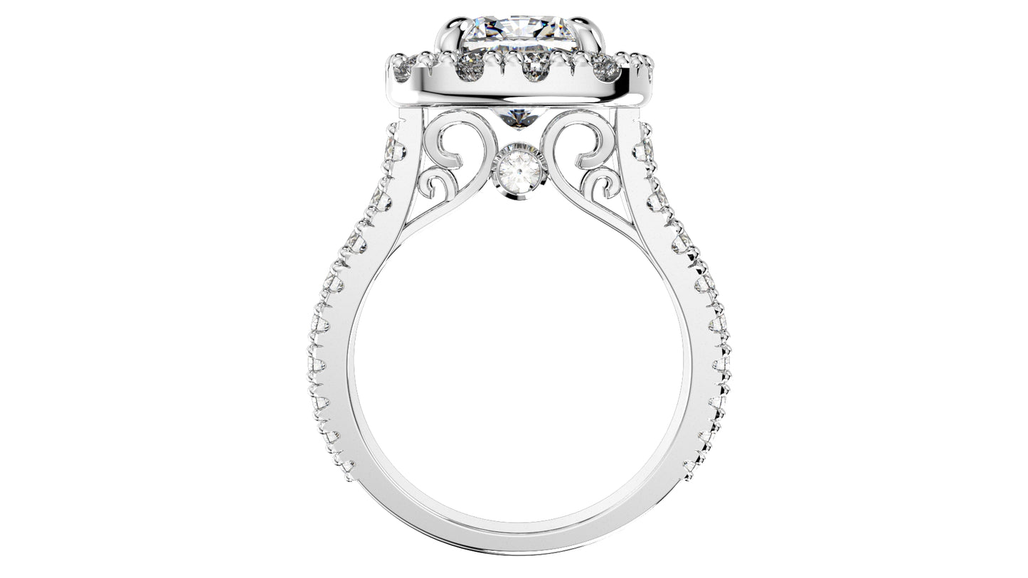 Halo Diamond Cushion Cut Engagement Ring CAD Design-O-1-109