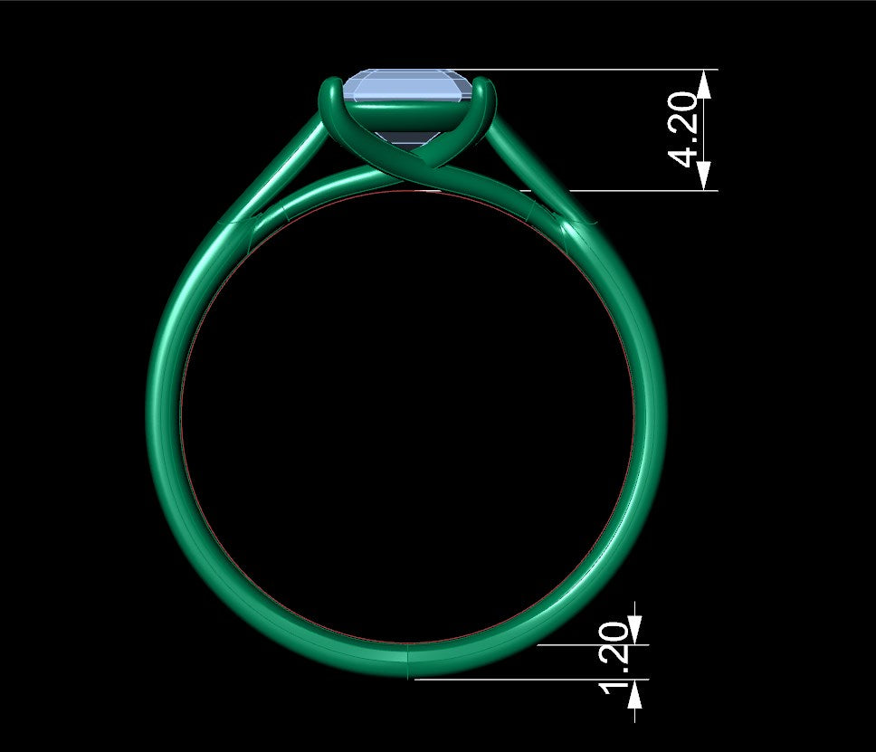 Emerald Cut Engagement Ring 3D CAD Model-O1-105