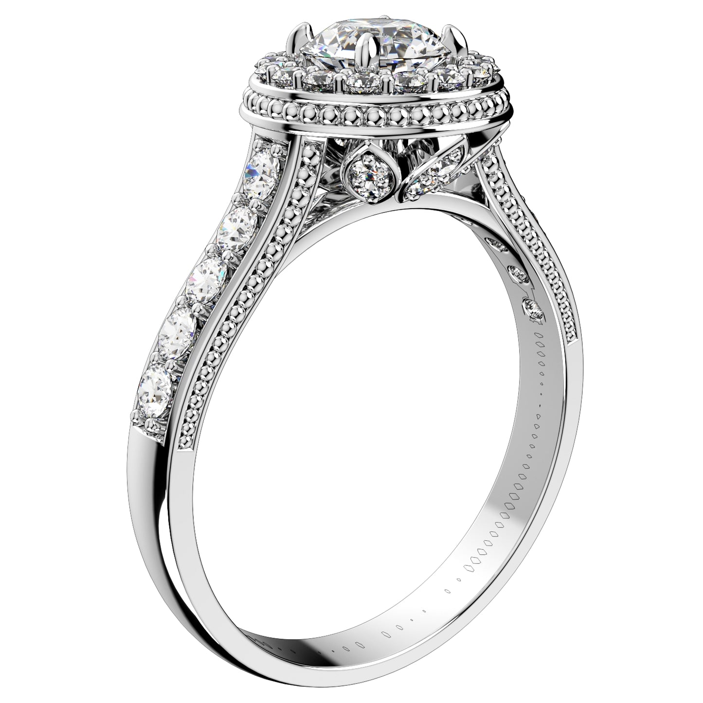 Engagement Ring Halo Diamonds 3D CAD Design-O1168PT3D