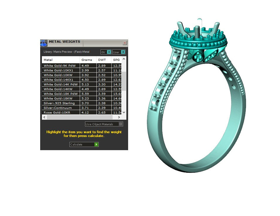 Engagement Ring Halo Diamonds 3D CAD Design-O1168PT3D