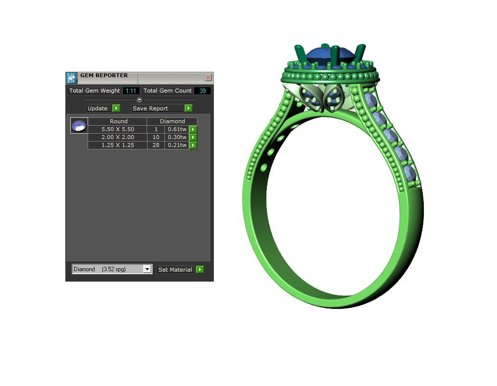 Engagement Ring Halo Diamonds 3D CAD Design-O1168PT3D