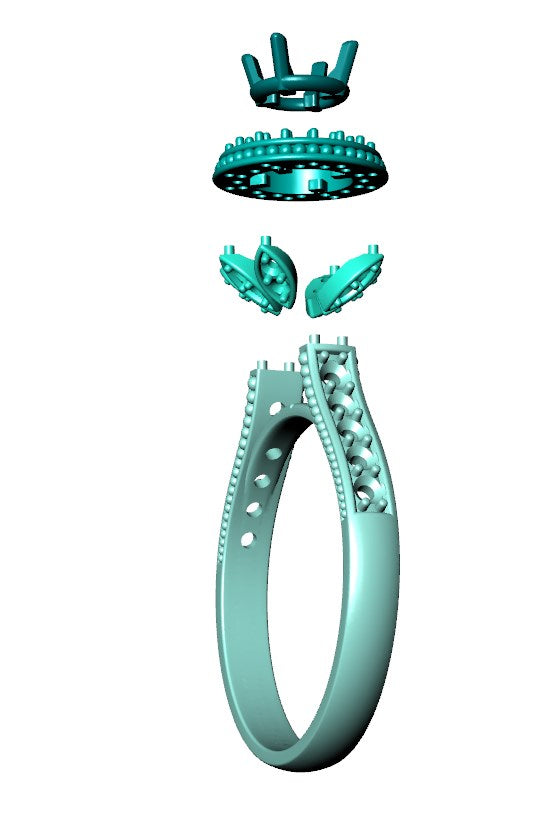 Engagement Ring Halo Diamonds 3D CAD Design-O1168PT3D