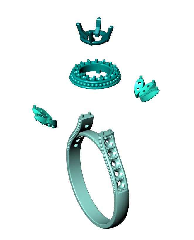 Engagement Ring Halo Diamonds 3D CAD Design-O1168PT3D