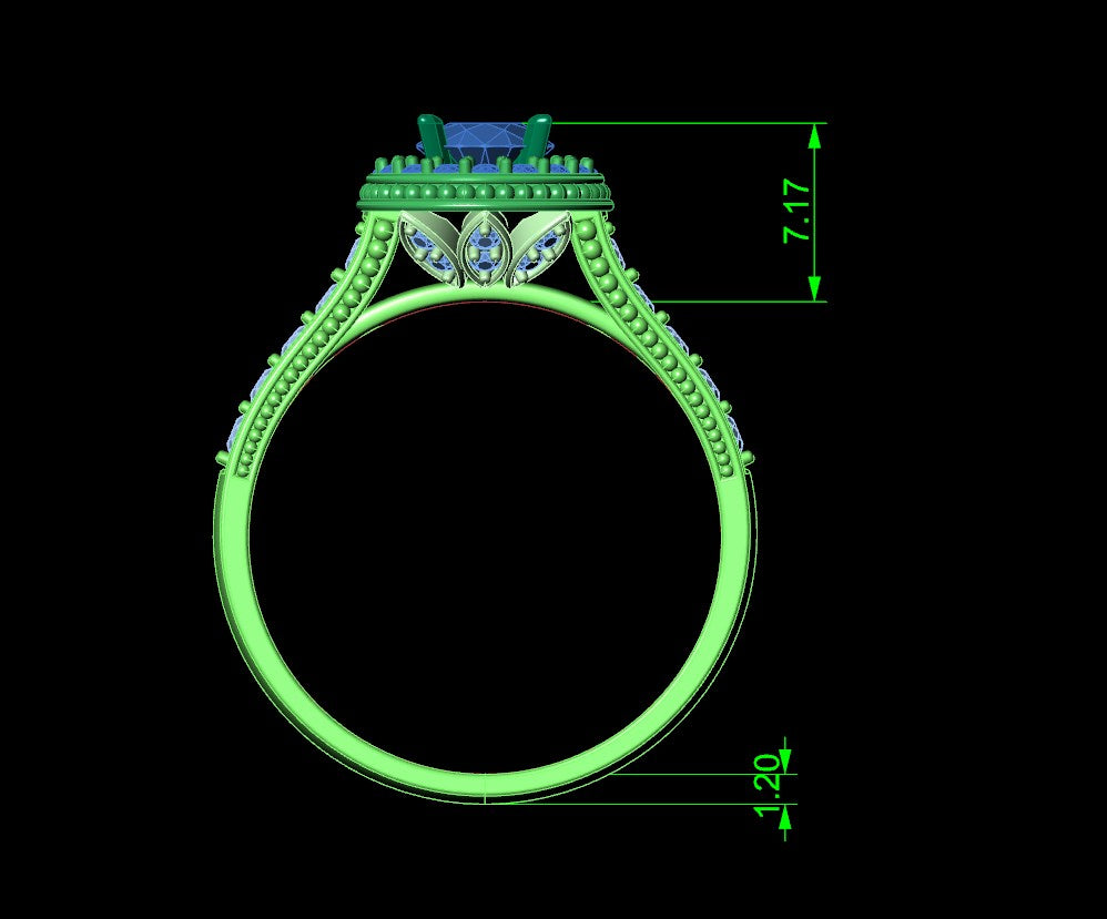 Engagement Ring Halo Diamonds 3D CAD Design-O1168PT3D