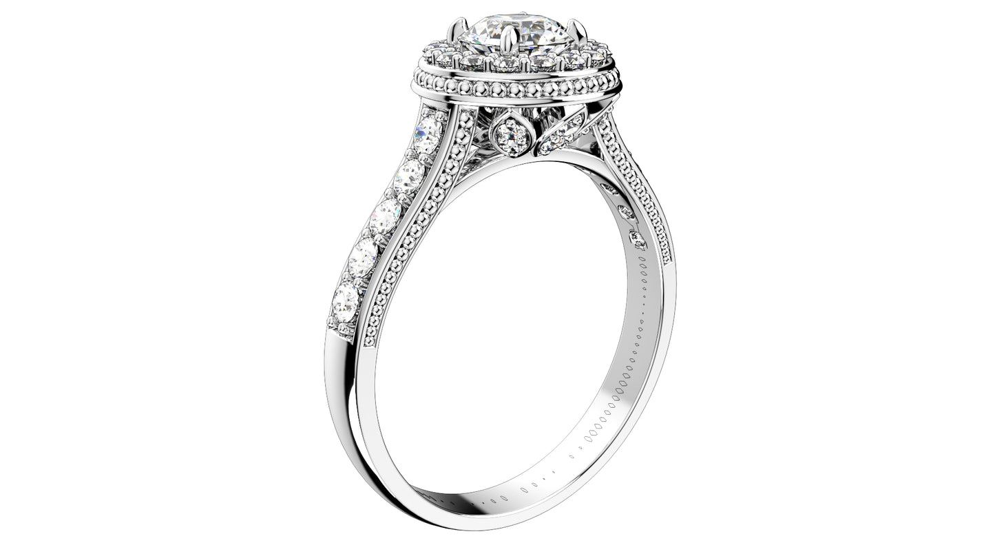 Engagement Ring Halo Diamonds 3D CAD Design-O1168PT3D