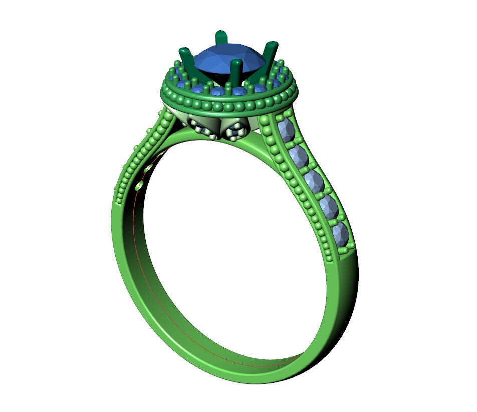 Engagement Ring Halo Diamonds 3D CAD Design-O1168PT3D