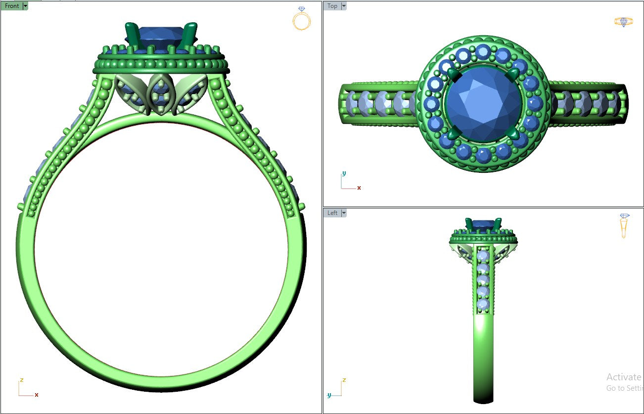 Engagement Ring Halo Diamonds 3D CAD Design-O1168PT3D