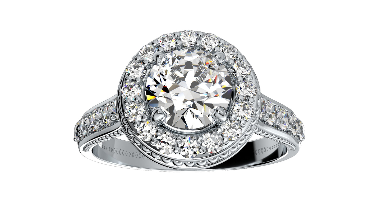 Engagement Ring Halo Diamonds 3D CAD Design-O1168PT3D