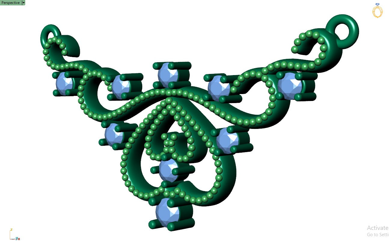 Crown Beads Necklace Patterns With Diamonds 3D CAD Design-O1A003M