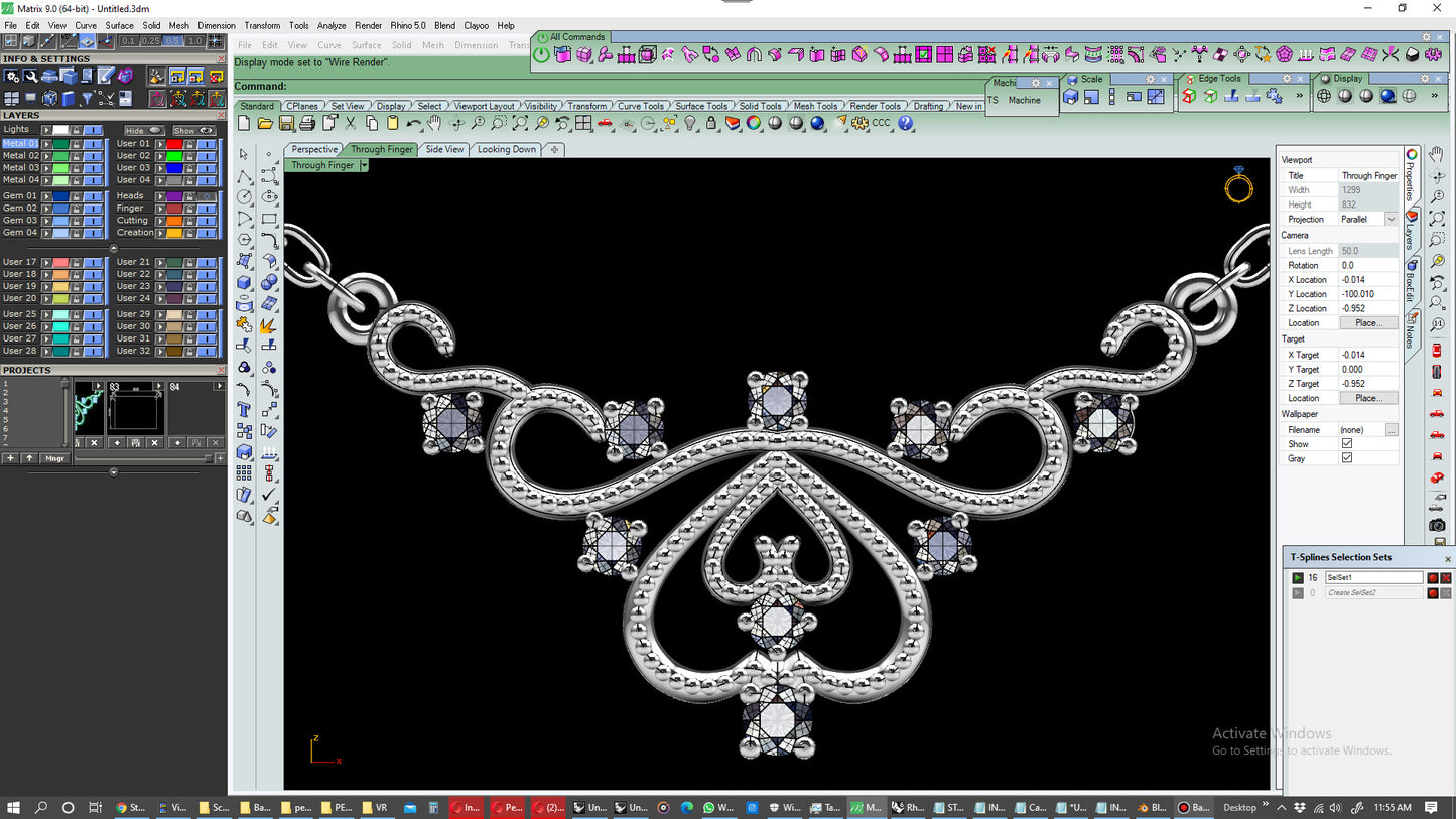 Crown Beads Necklace Patterns With Diamonds 3D CAD Design-O1A003M
