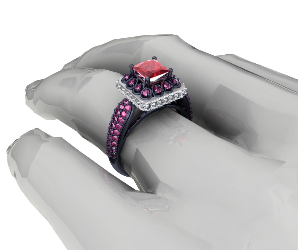 Princess Cut Diamond Halo Engagement Ring CAD-RPSV002 3D print model