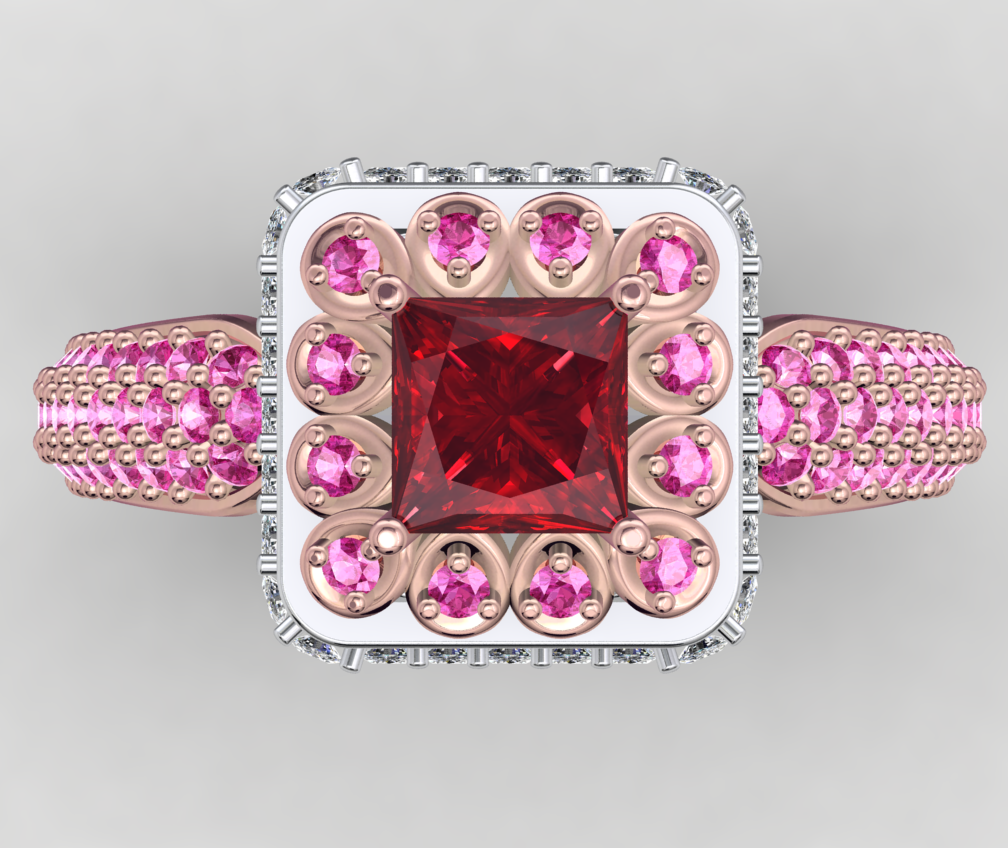 Princess Cut Diamond Halo Engagement Ring CAD-RPSV002 3D print model
