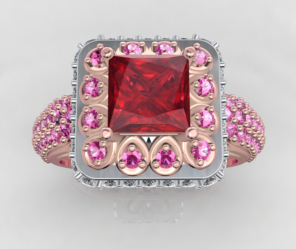 Princess Cut Diamond Halo Engagement Ring CAD-RPSV002 3D print model
