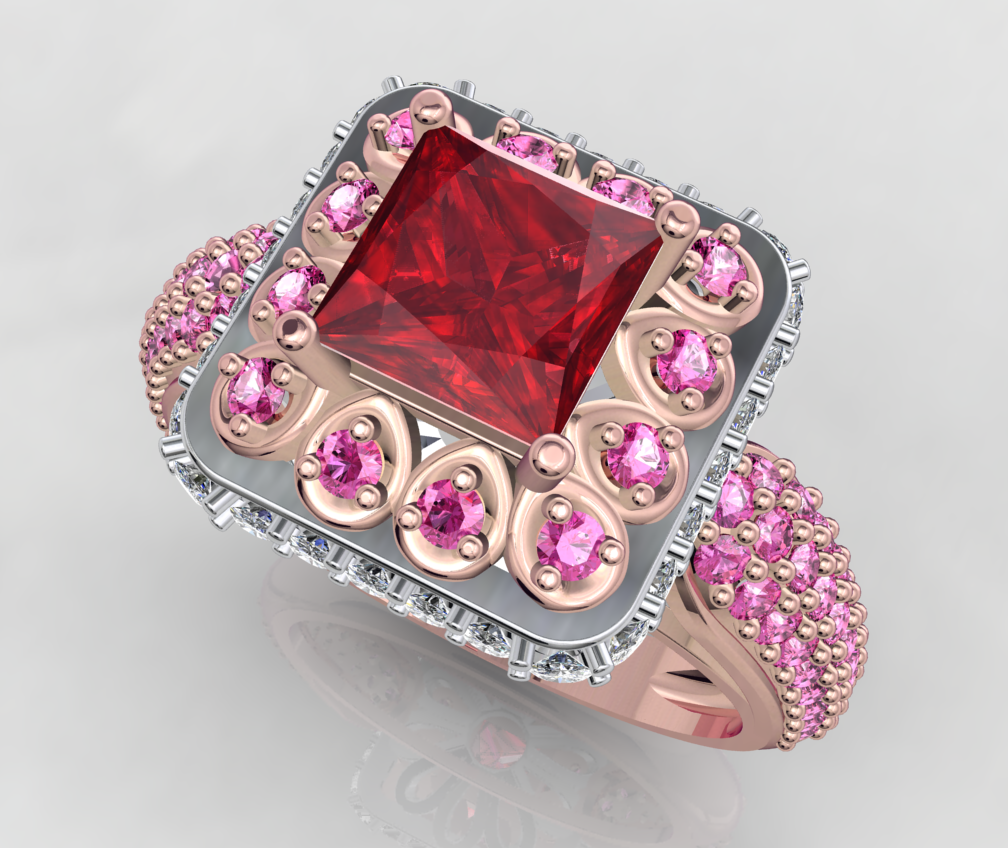 Princess Cut Diamond Halo Engagement Ring CAD-RPSV002 3D print model