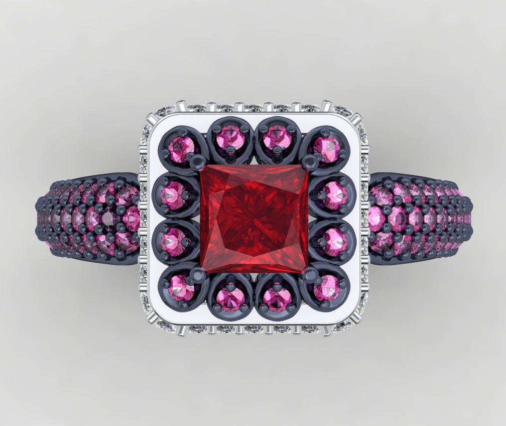 Princess Cut Diamond Halo Engagement Ring CAD-RPSV002 3D print model