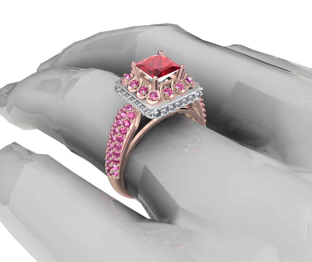 Princess Cut Diamond Halo Engagement Ring CAD-RPSV002 3D print model