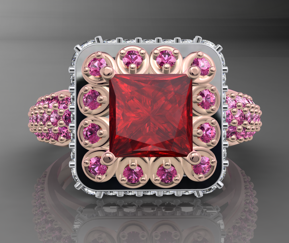 Princess Cut Diamond Halo Engagement Ring CAD-RPSV002 3D print model