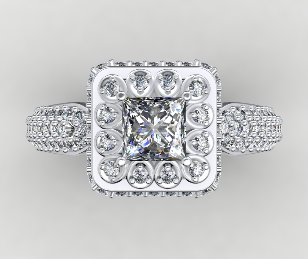 Princess Cut Diamond Halo Engagement Ring CAD-RPSV002 3D print model