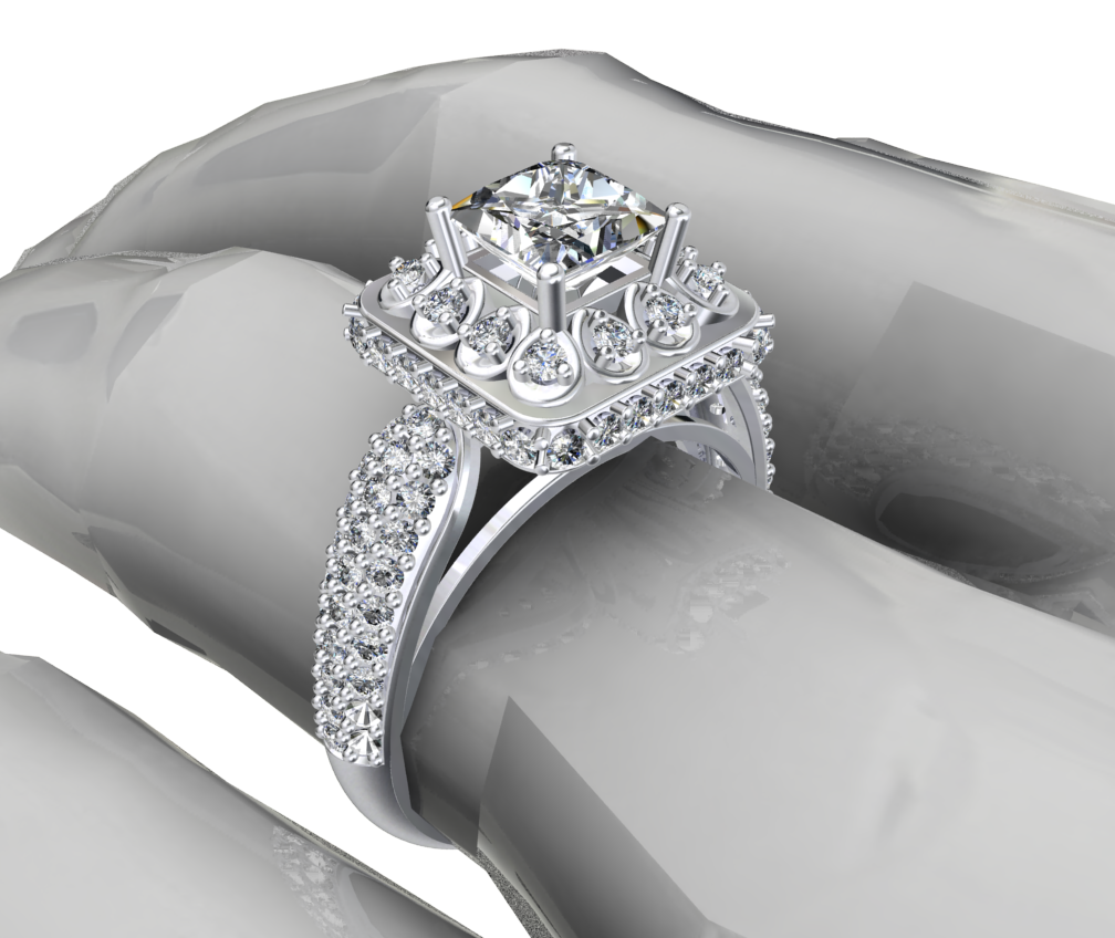 Princess Cut Diamond Halo Engagement Ring CAD-RPSV002 3D print model