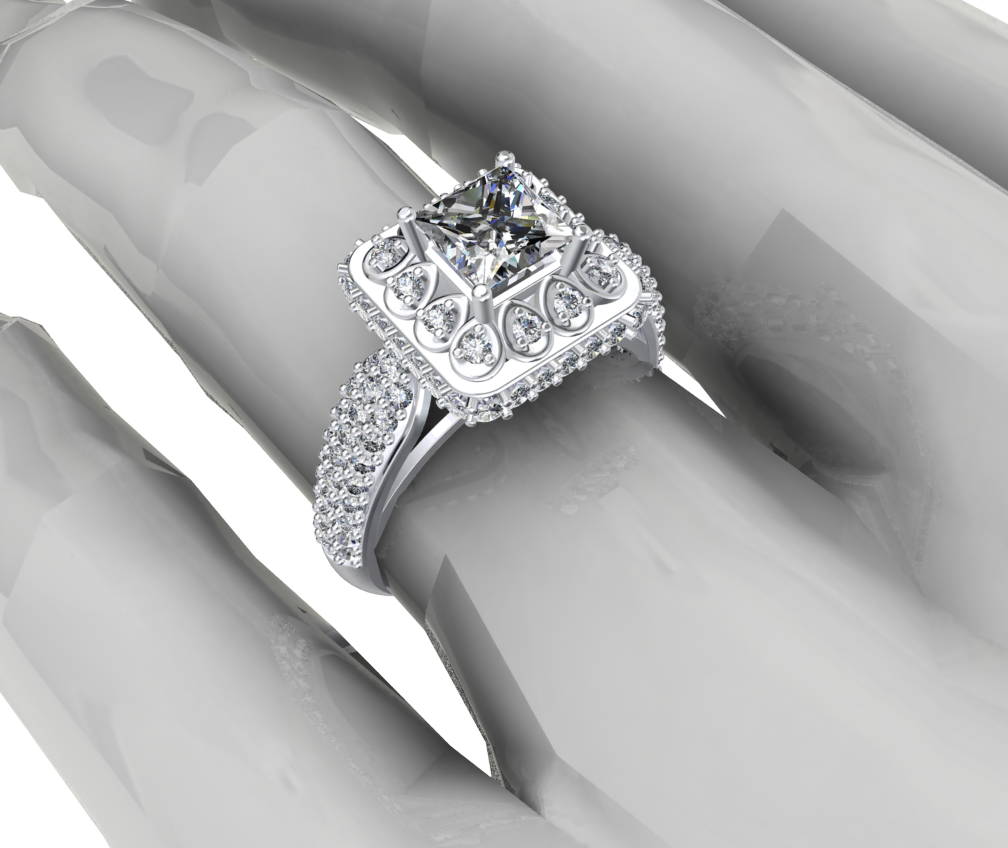 Princess Cut Diamond Halo Engagement Ring CAD-RPSV002 3D print model