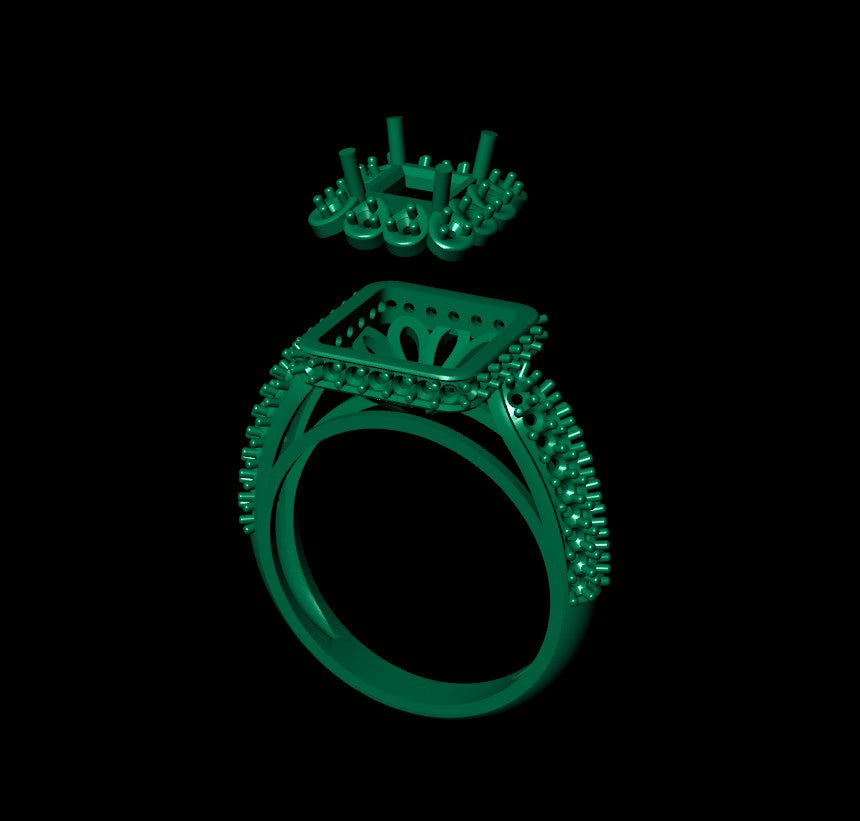 Princess Cut Diamond Halo Engagement Ring CAD-RPSV002 3D print model