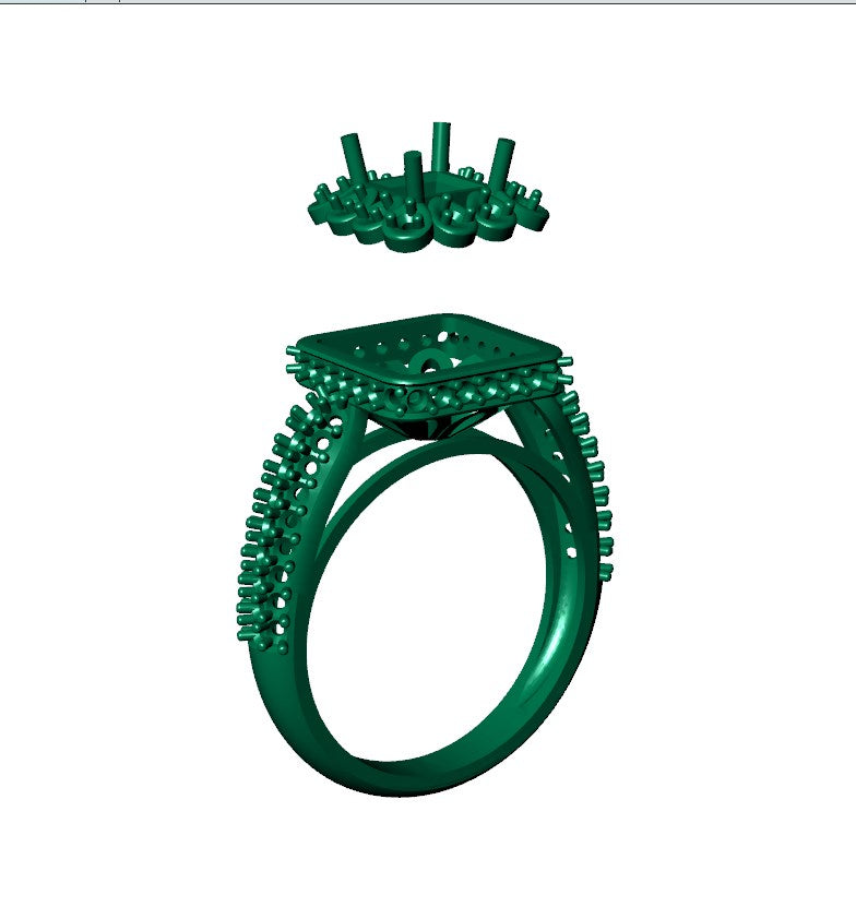 Princess Cut Diamond Halo Engagement Ring CAD-RPSV002 3D print model