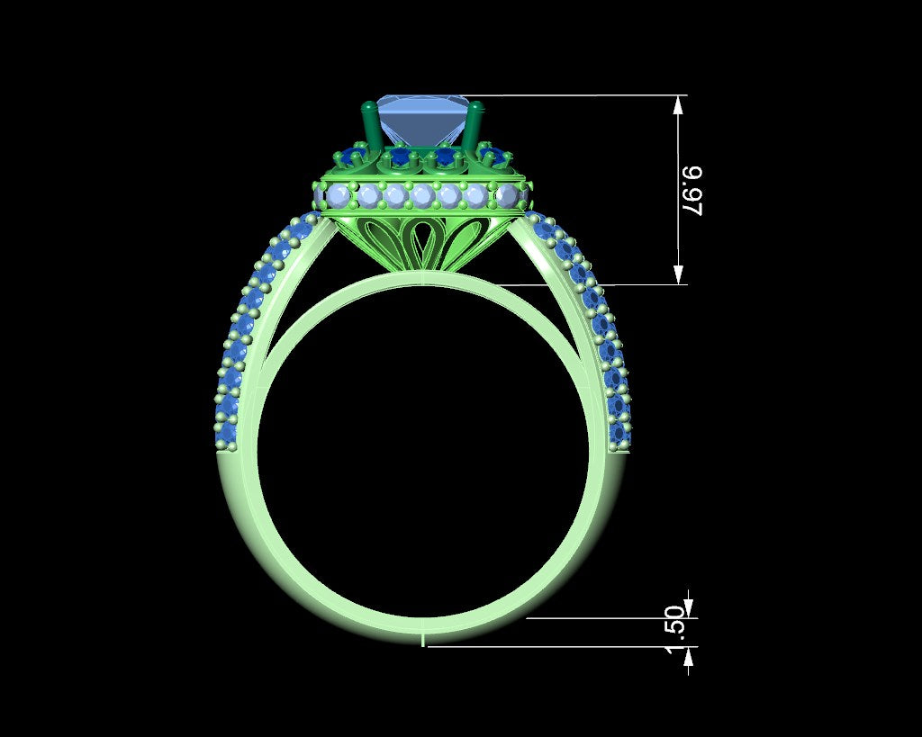Princess Cut Diamond Halo Engagement Ring CAD-RPSV002 3D print model
