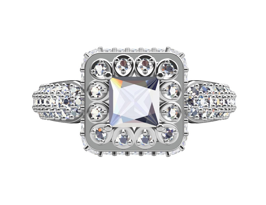 Princess Cut Diamond Halo Engagement Ring CAD-RPSV002 3D print model