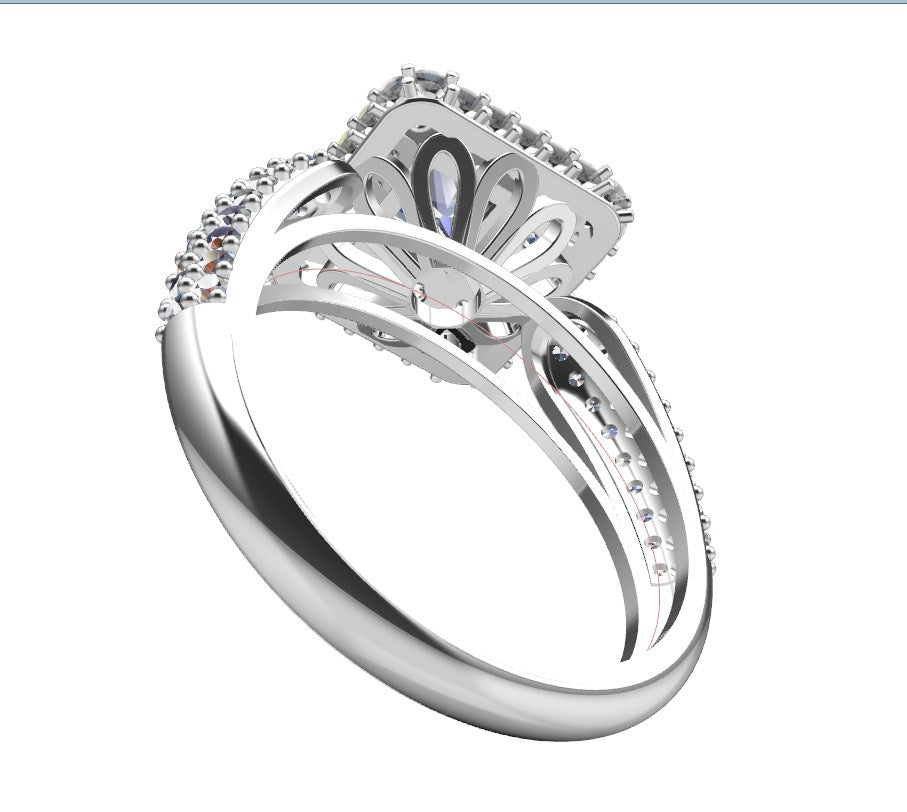 Princess Cut Diamond Halo Engagement Ring CAD-RPSV002 3D print model