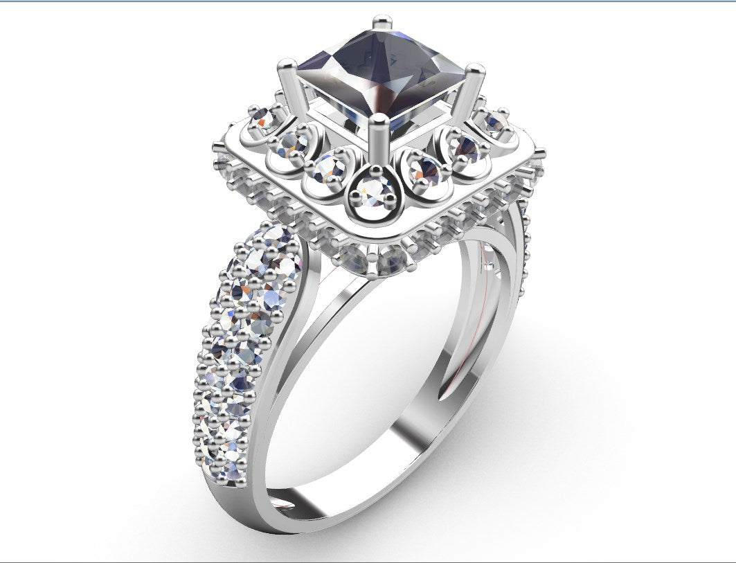 Princess Cut Diamond Halo Engagement Ring CAD-RPSV002 3D print model