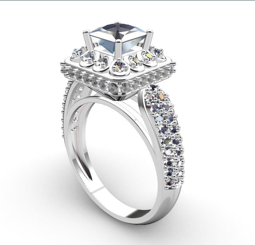 Princess Cut Diamond Halo Engagement Ring CAD-RPSV002 3D print model