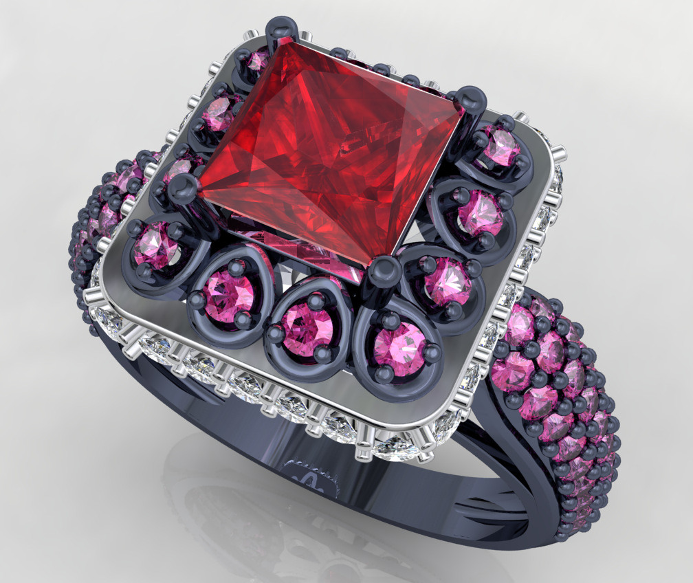 Princess Cut Diamond Halo Engagement Ring CAD-RPSV002 3D print model
