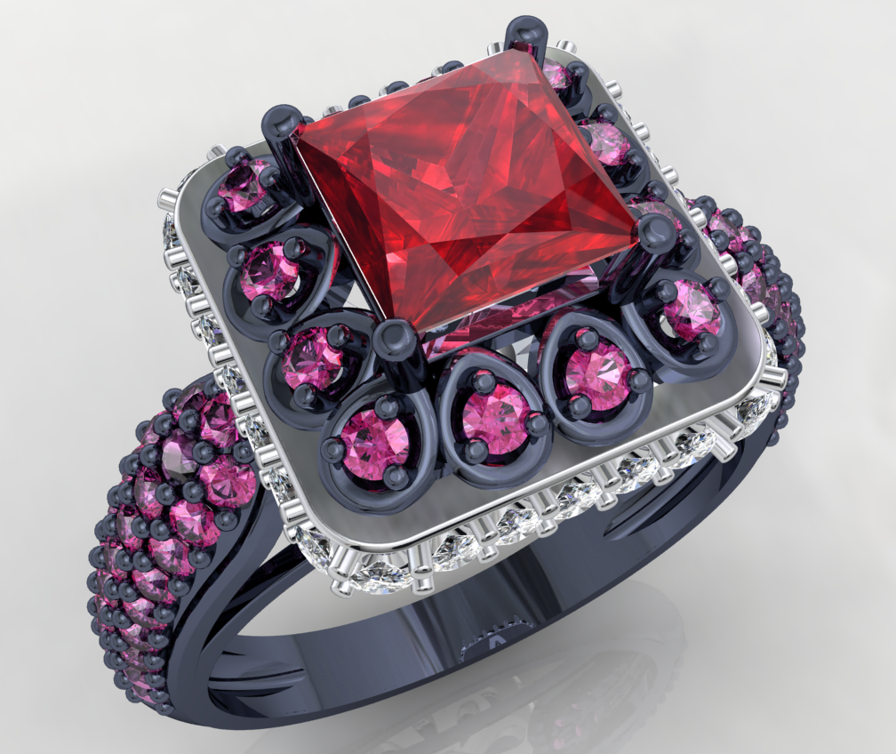 Princess Cut Diamond Halo Engagement Ring CAD-RPSV002 3D print model