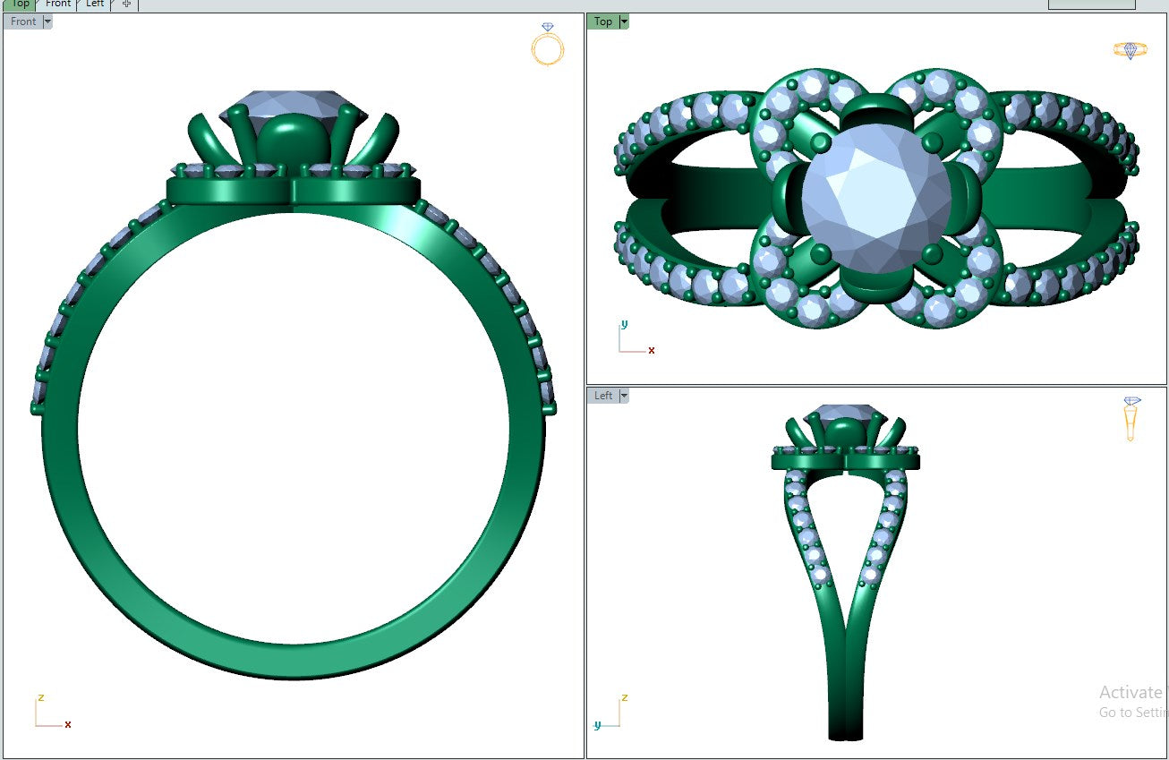 Engagement Ring Flower Gear Style Halo Diamonds -RPSV004