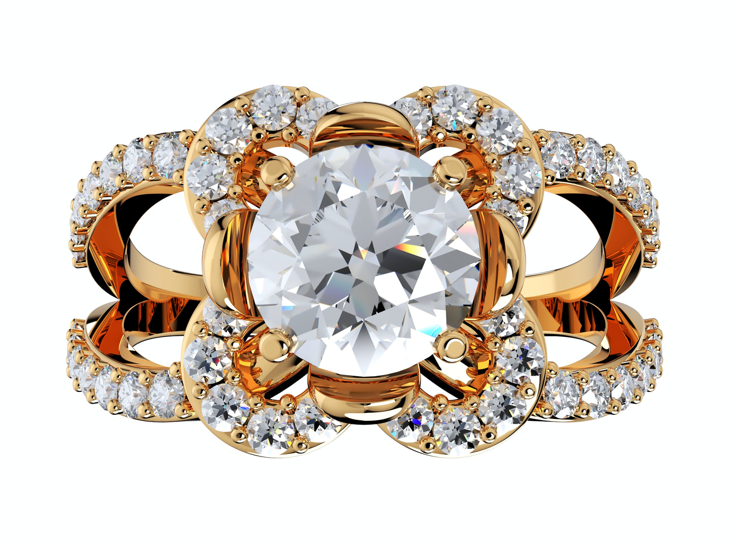 Engagement Ring Flower Gear Style Halo Diamonds -RPSV004