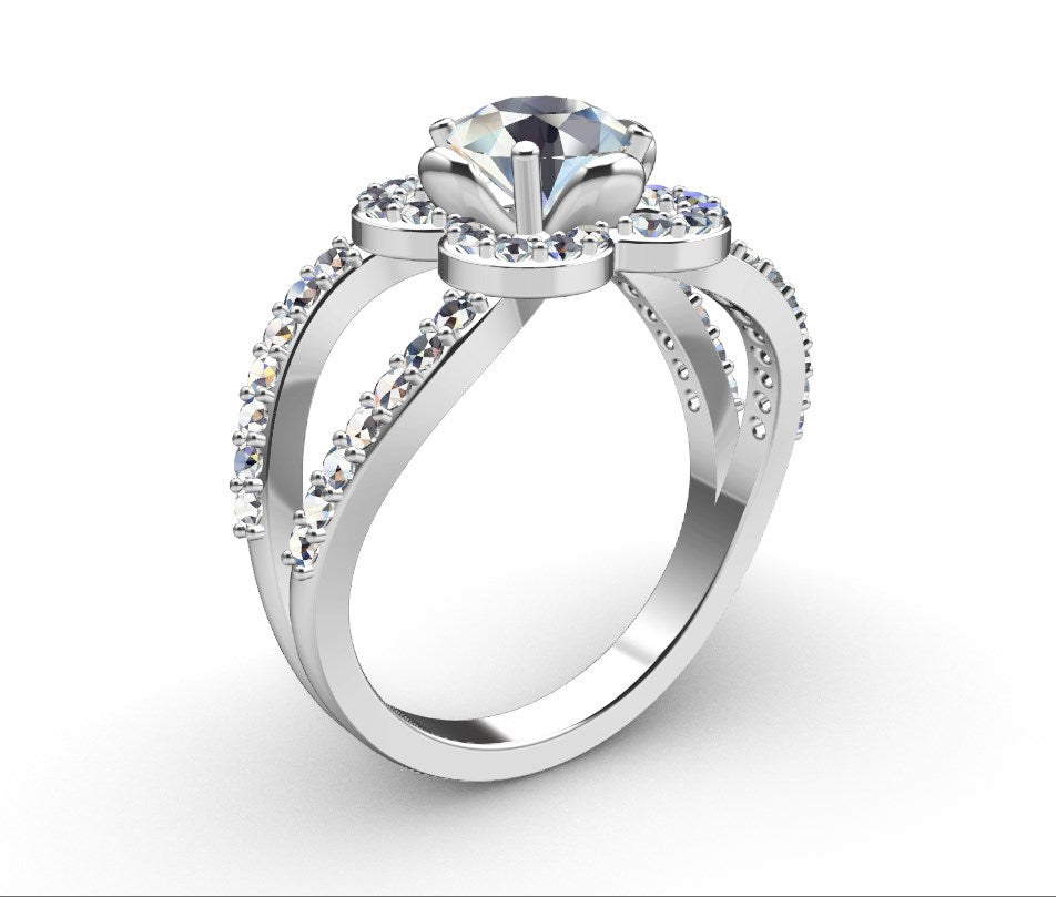 Engagement Ring Flower Gear Style Halo Diamonds -RPSV004