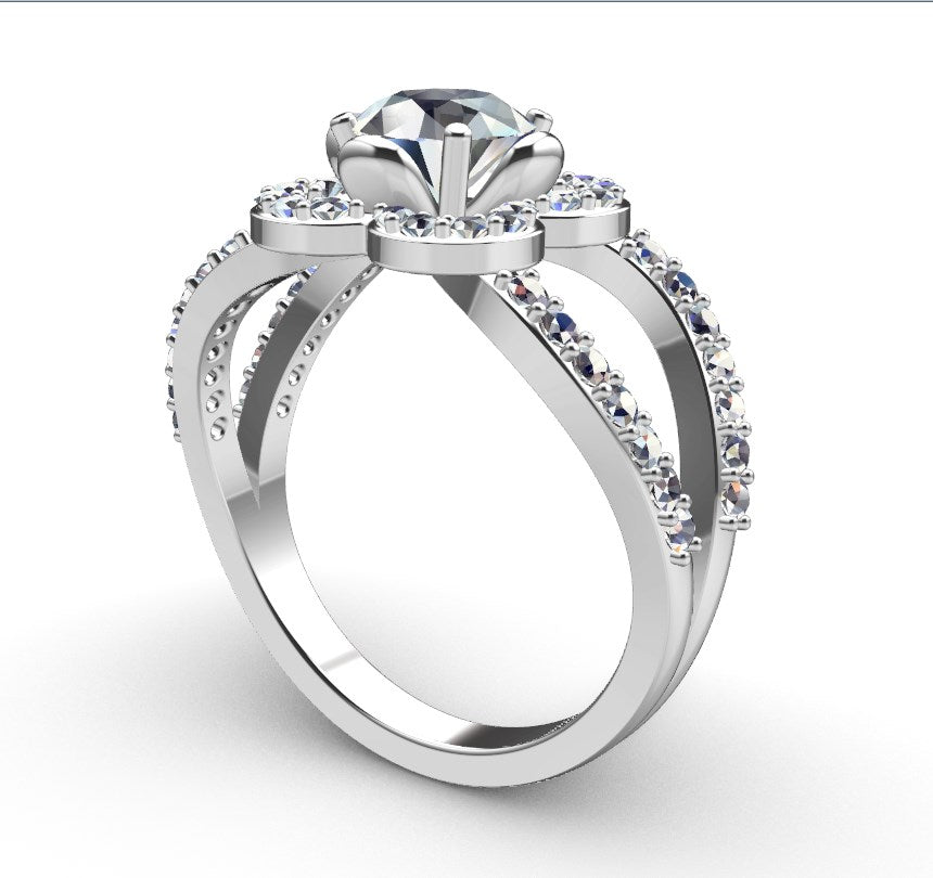 Engagement Ring Flower Gear Style Halo Diamonds -RPSV004