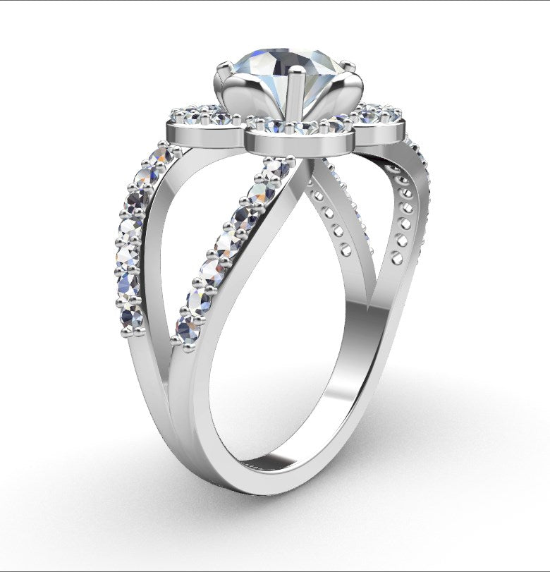 Engagement Ring Flower Gear Style Halo Diamonds -RPSV004
