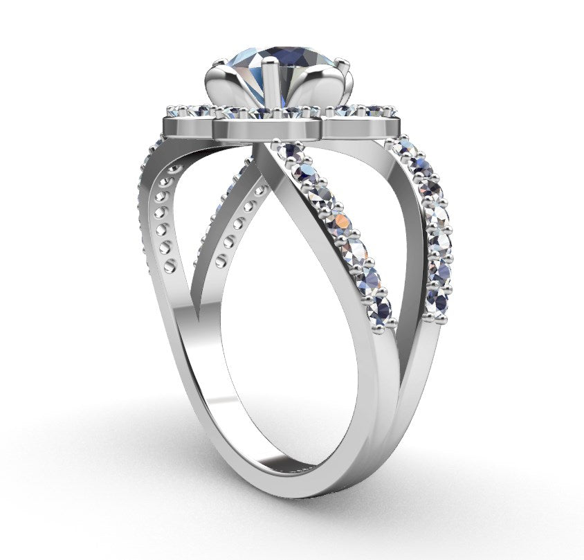 Engagement Ring Flower Gear Style Halo Diamonds -RPSV004