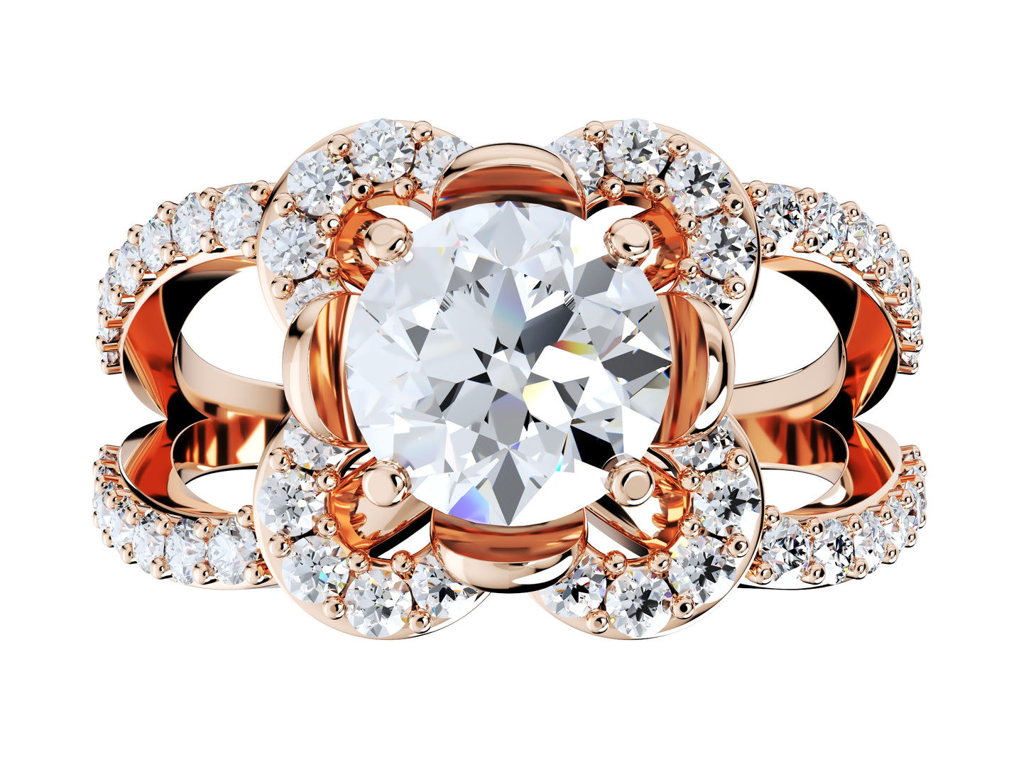 Engagement Ring Flower Gear Style Halo Diamonds -RPSV004