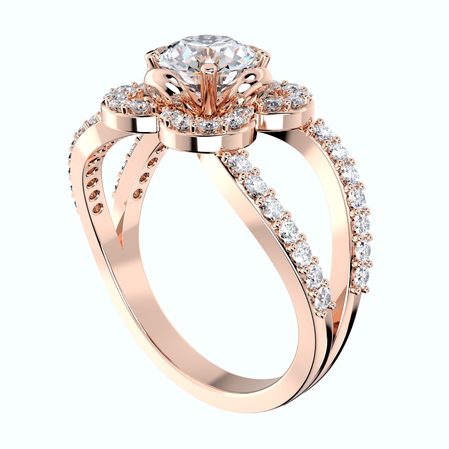 Engagement Ring Flower Gear Style Halo Diamonds -RPSV004