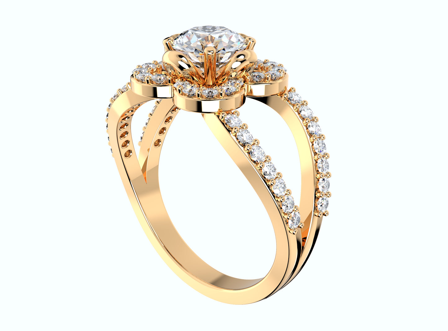 Engagement Ring Flower Gear Style Halo Diamonds -RPSV004