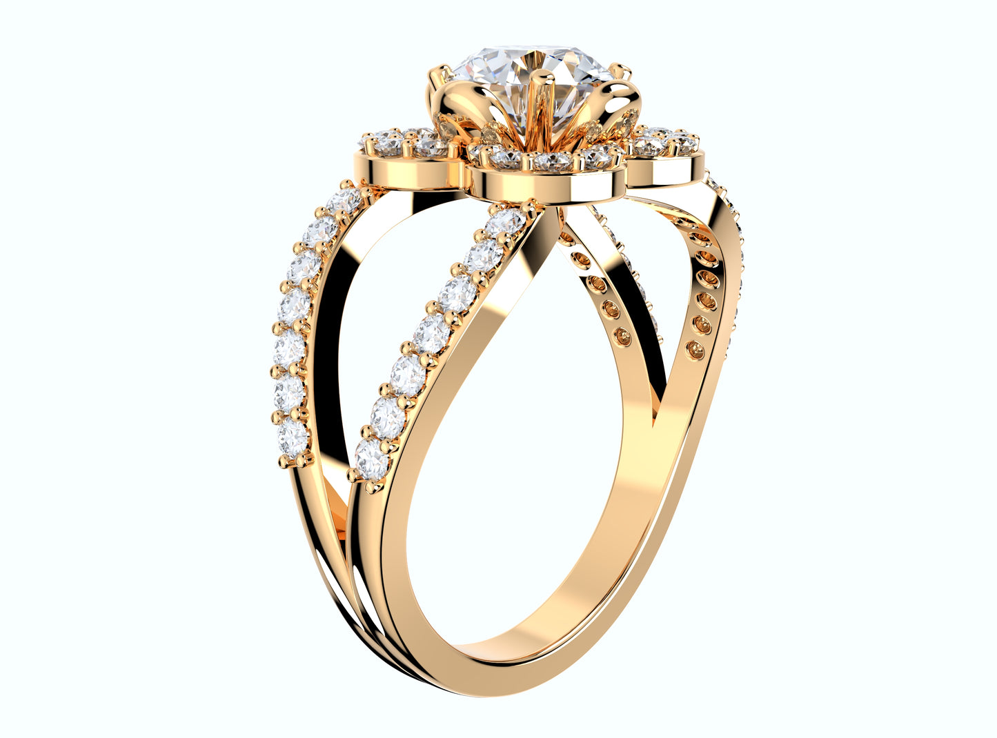 Engagement Ring Flower Gear Style Halo Diamonds -RPSV004
