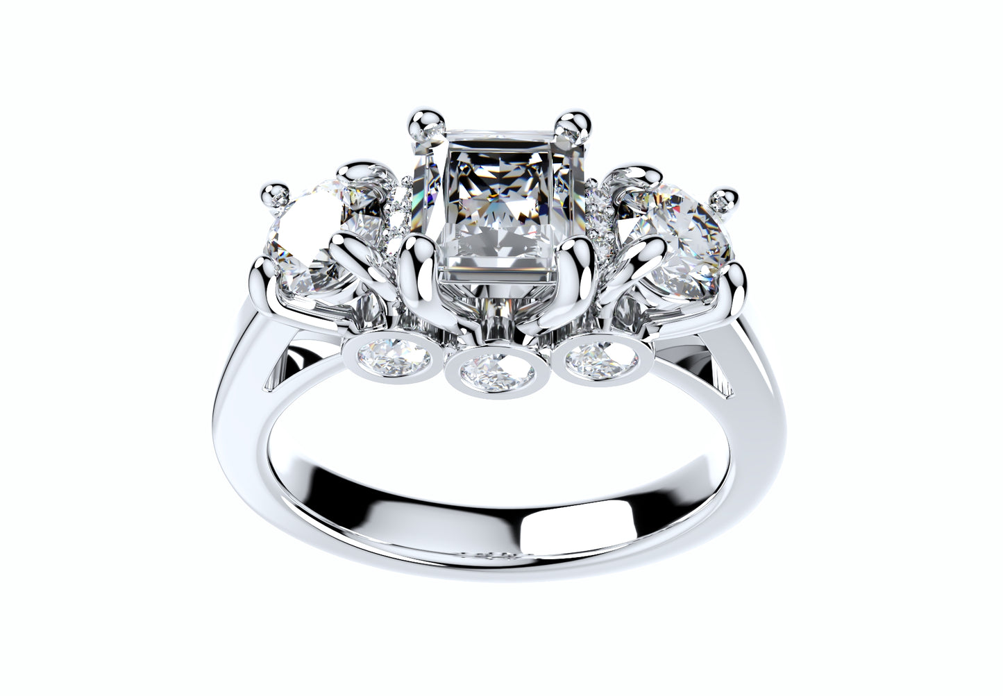 Princess Side Round Diamonds Trilogy Ring Italian Shank-TPSRD-IT 3D Print Model