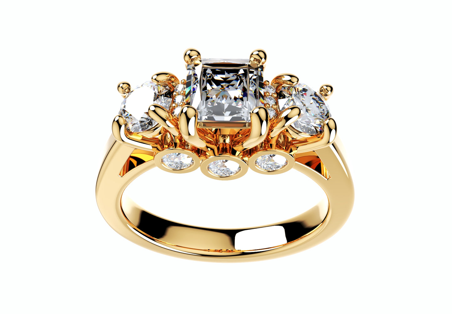 Princess Side Round Diamonds Trilogy Ring Italian Shank-TPSRD-IT 3D Print Model