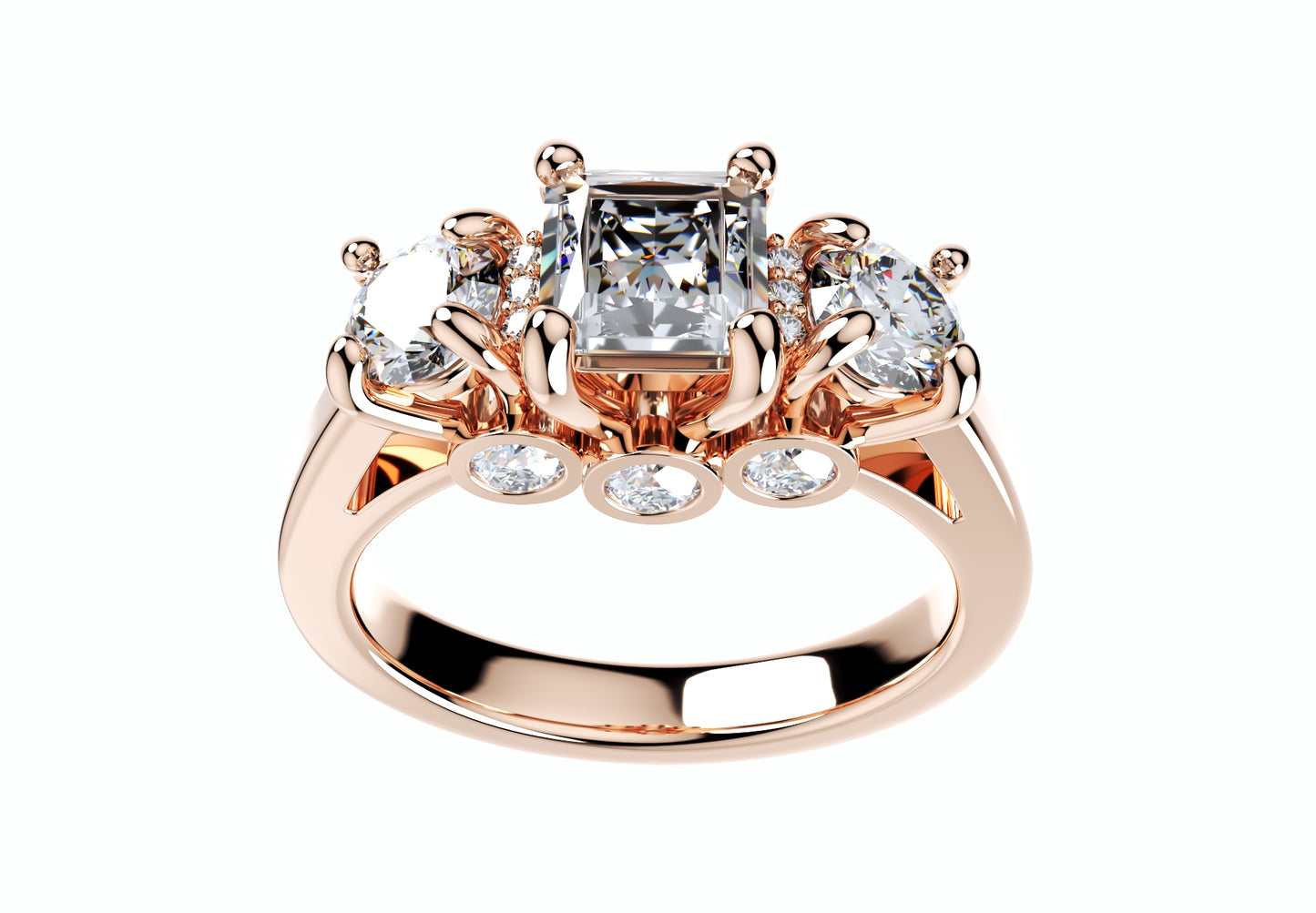 Princess Side Round Diamonds Trilogy Ring Italian Shank-TPSRD-IT 3D Print Model