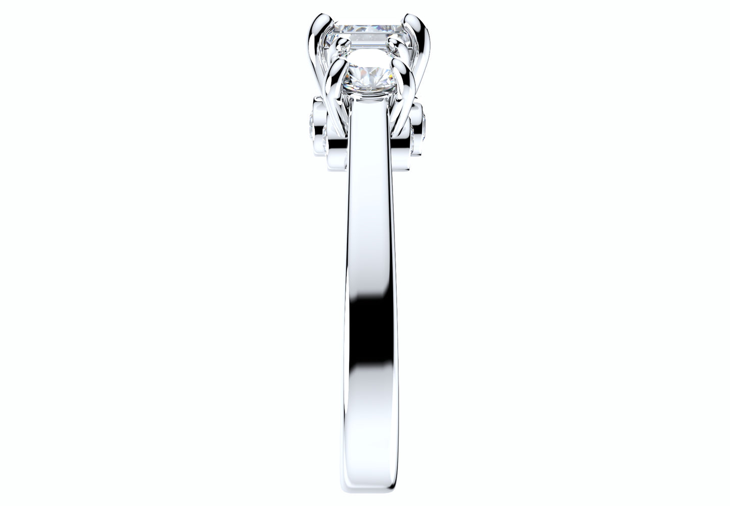 Princess Side Round Diamonds Trilogy Ring Italian Shank-TPSRD-IT 3D Print Model